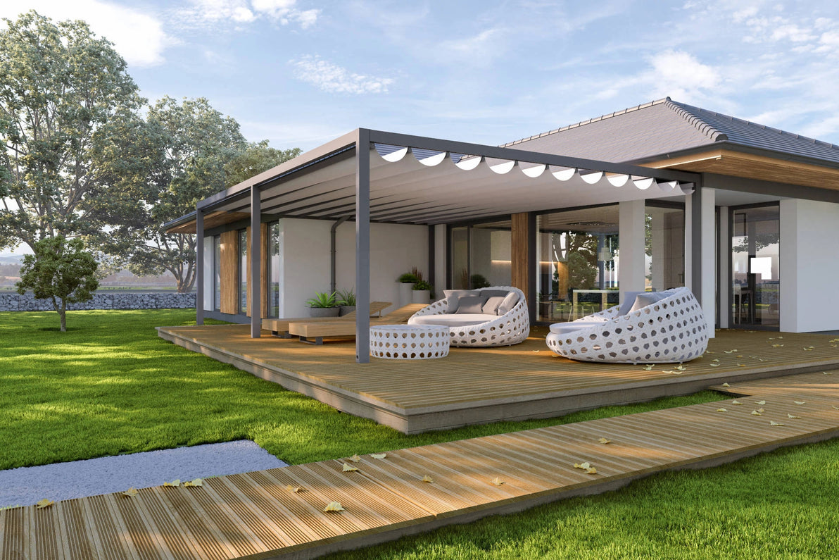 Flat Pergola aus dreischichtigem Protect-Stoff