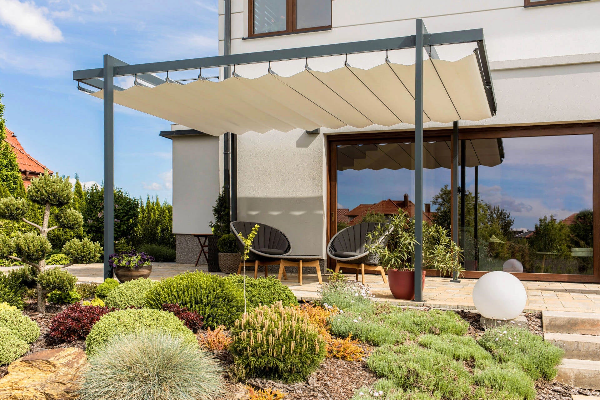 Wave Überdachung Manuell mit Seilführung